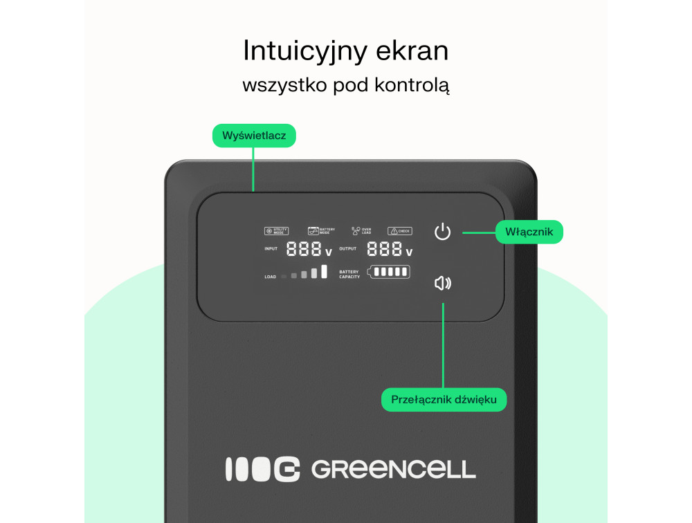 Green Cell UPS (UPSLPPC800) 1200VA/800W, Pure Sinusoid, Line Interactive AVR, LCD - Slika 10