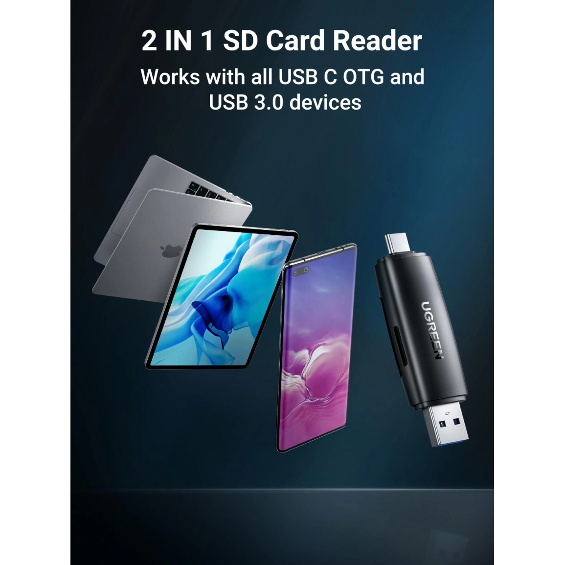 UGREEN čitač memorijskih kartica USB-C + A, TF/SD kartice, crni