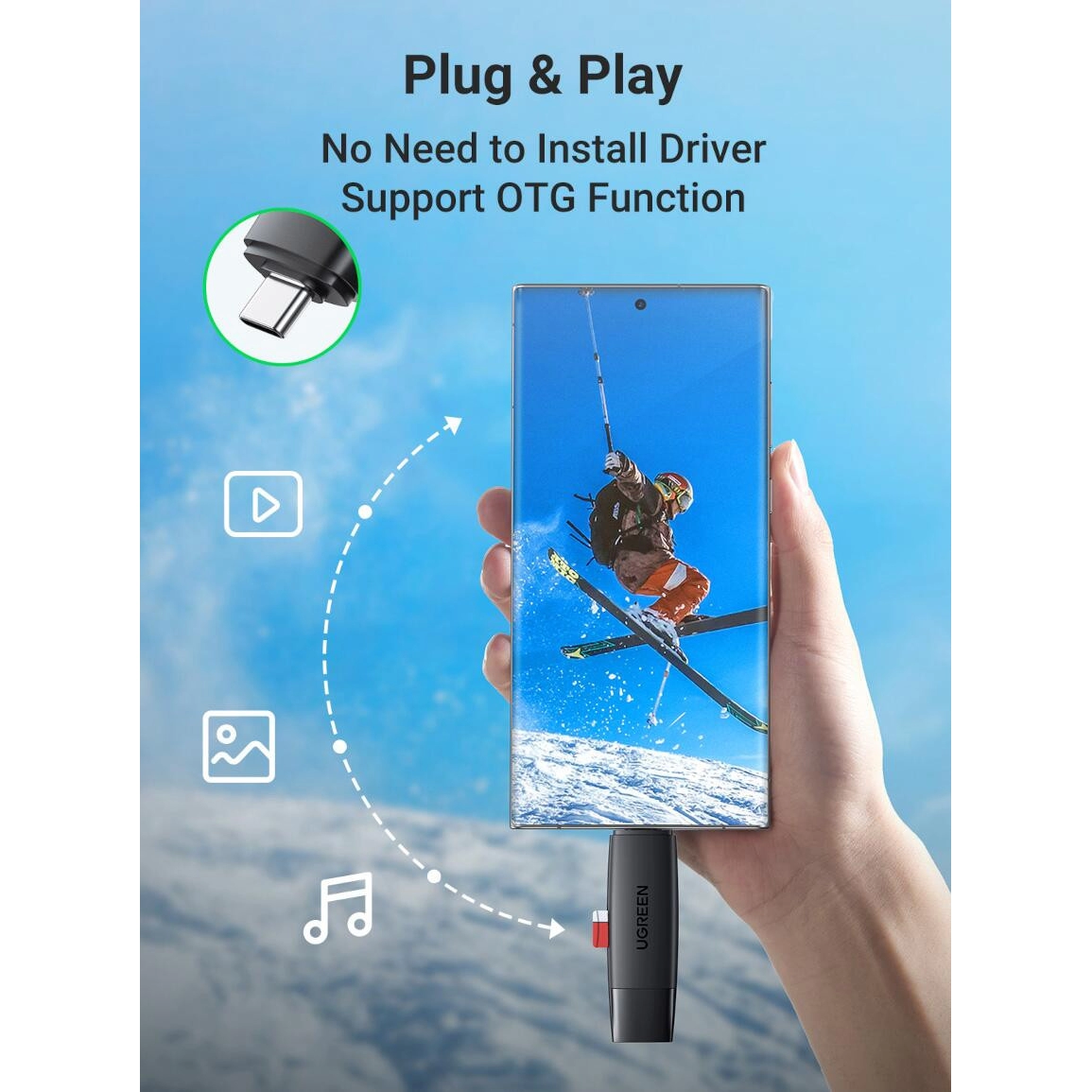 UGREEN čitač memorijskih kartica USB-C + A, TF/SD kartice, crni - Slika 4