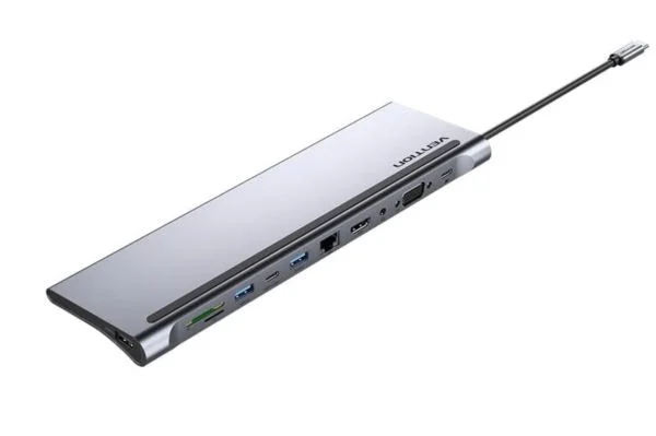 Vention Multi-function USB-C to HDMI VGA USB-C Gen 1 USB 3.0x2 USB 2.0 RJ45 SD TF TRRS 3.5mm PD Docking Station 0,25m - Slika 3