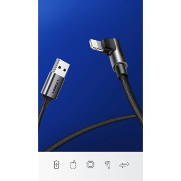 UGREEN Lightning na USB-A (M), kutni 90°, pleteni kabel MFi, 1m