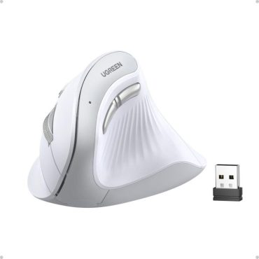 UGREEN bežični ergonomski vertikalni miš, bluetooth, 4000 DPI, USB, bijeli