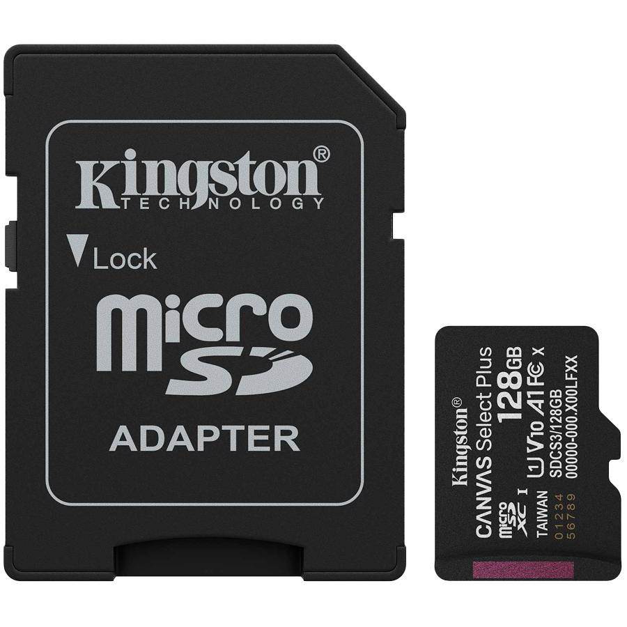Kingston 128GB microSDXC Canvas Select Plus Gen3 150MB/s A1 Card + Adapter, SDCS3/128GB