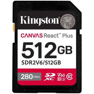 Kingston 512GB SDXC Canvas React Plus SDXC UHS-II 280R/150W U3 V60, SDR2V6/512GB