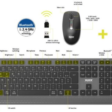 Port bežična tipkovnica i miš, USB-A/C, punjiva