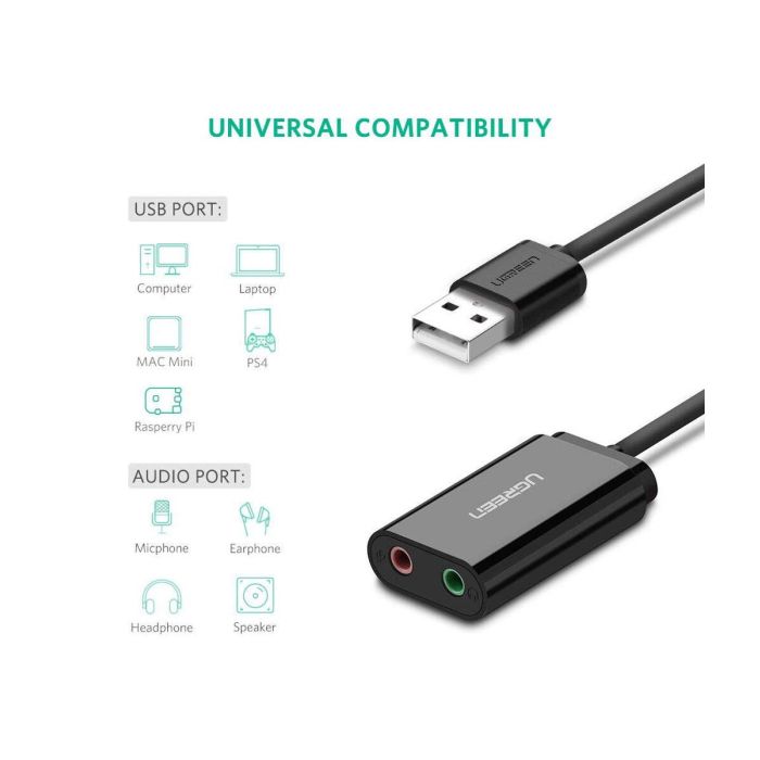 UGREEN adapter USB-A na 3.5mm, crni, 15cm - Slika 2